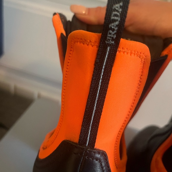 Prada Black/Orange Leather & Neoprene Lace Up Ankle Boots - Picture 4 of 10